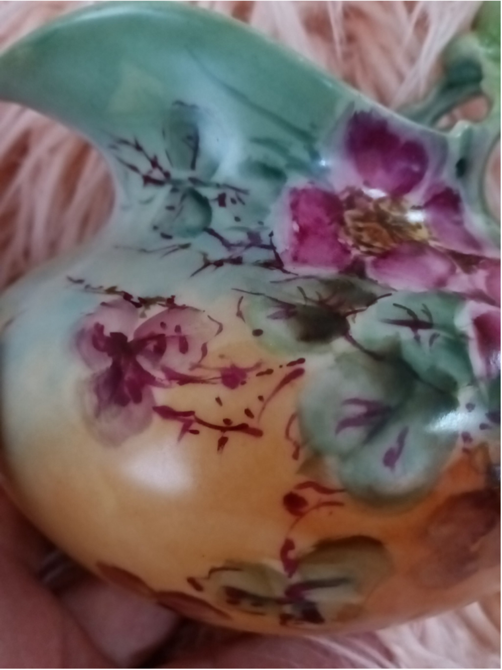Tresseman & Vogt Limoges france pitcher flowers multicolor pitcher Green yellow - Picture 3 of 16
